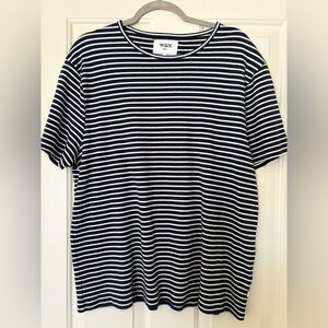 WAX London Mens 100% Cotton Navy and white striped tee size Large